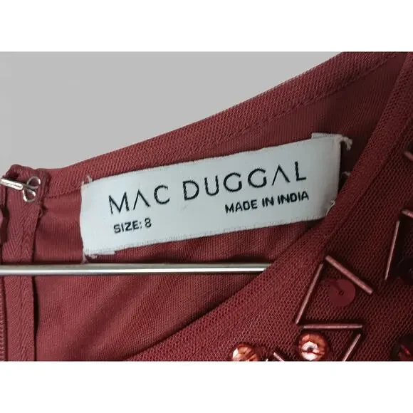 New with Tags Mac Duggal 93758 Beaded Midi Dress Jewel Neck Burgundy Size 8 - Picture 16 of 16